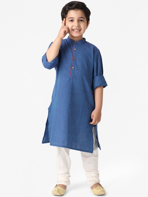 Fabindia Boys Blue Striped Dobby Kurta