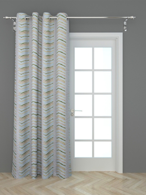 Home Centre White & Blue Geometric Door Curtain