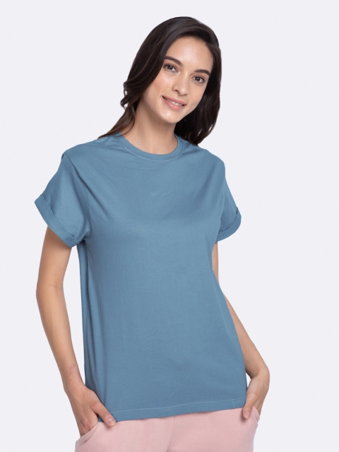 Bewakoof Women Blue Boxy T-shirt