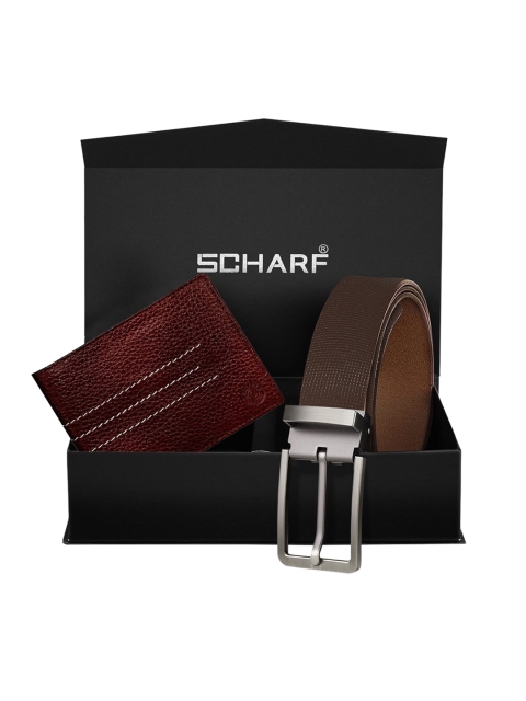 SCHARF Men Brown & Maroon Textured Leather Accessory Gift Set