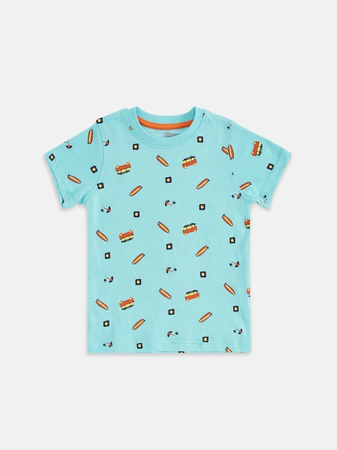 Pantaloons Junior Boys Blue & Orange Printed T-shirt