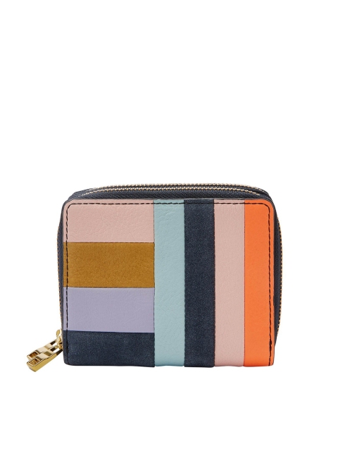 Fossil Women Multi Colourblocked Textured Leather Zip Around Wallet
