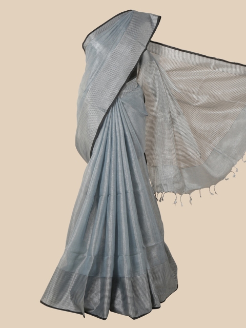 Pothys Grey & Black Linen Blend Saree