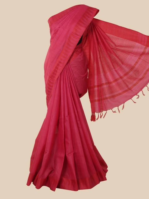 Pothys Pink Solid Cotton Blend Saree