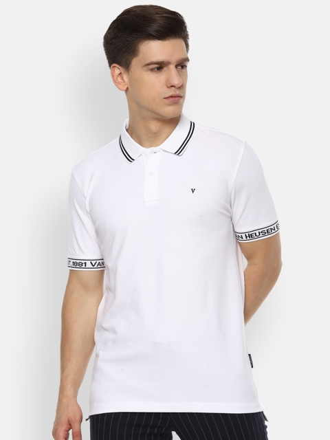 Van Heusen Sport Men White Typography Printed Polo Collar T-shirt