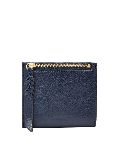Fossil Women Navy Blue Textured Leather Two Fold Wallet