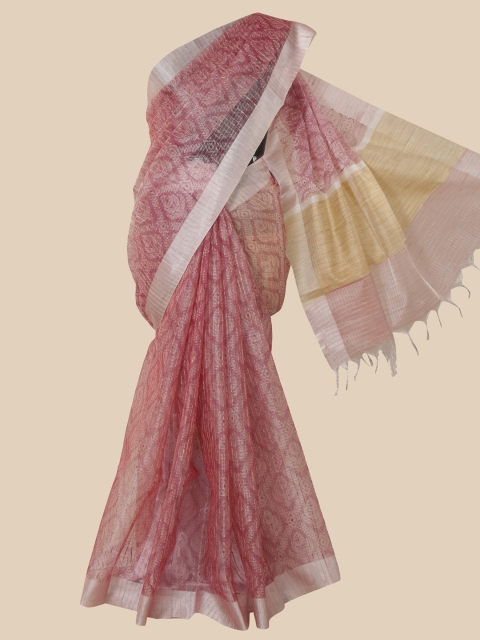 Pothys Pink & Off White Ethnic Motifs Tissue Saree