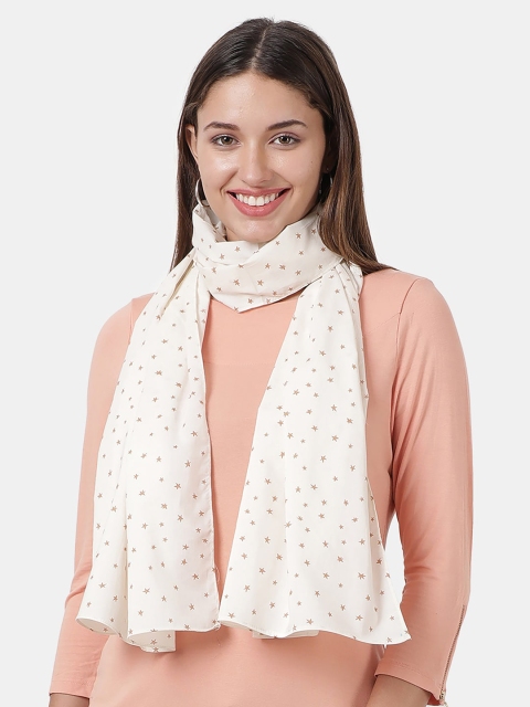 Llak Jeans Women Off White & Brown Printed Stole