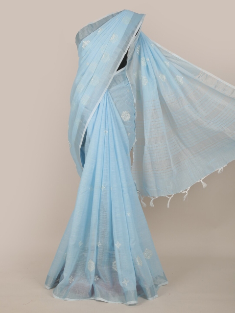 Pothys Blue & Silver-Toned Ethnic Motifs Saree