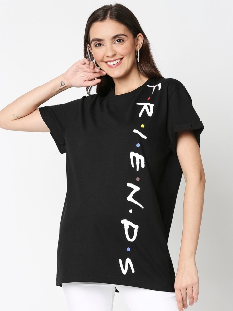 Bewakoof Women Black Friends Printed Extended Sleeves Boxy T-shirt