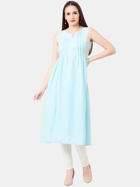 IMARA Women Blue Patchwork Kurta