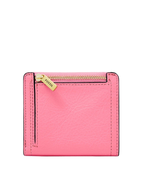 Fossil Women Pink & Brown Textured Leather Two Fold Wallet