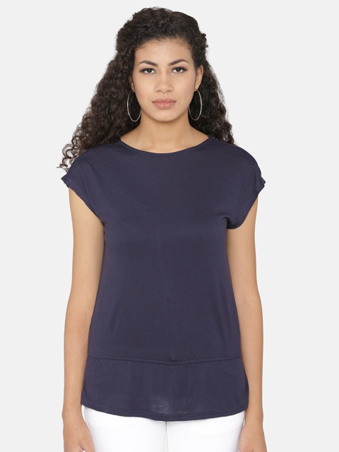 Yaadleen Women Cotton Navy Blue Cap Sleeve Top