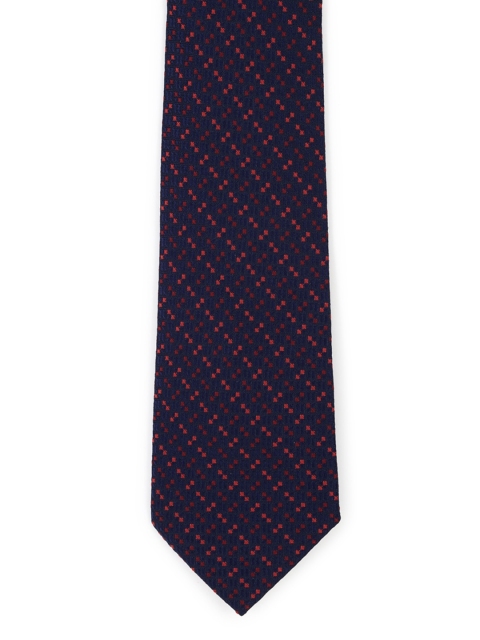 Peter England Men Navy Blue & Peach-Coloured Woven Design Broad Tie