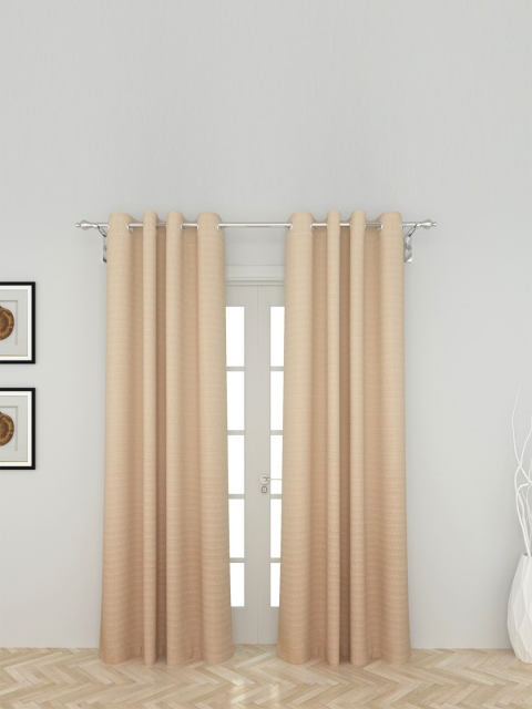 Home Centre Beige Striped Door Curtain With Chrome Eyelets
