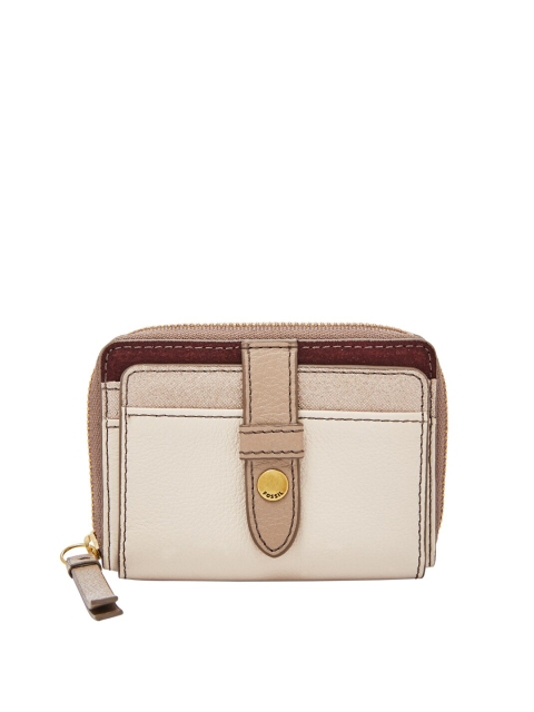 Fossil Women Beige & Brown Solid Leather Fiona Zip Around Wallet