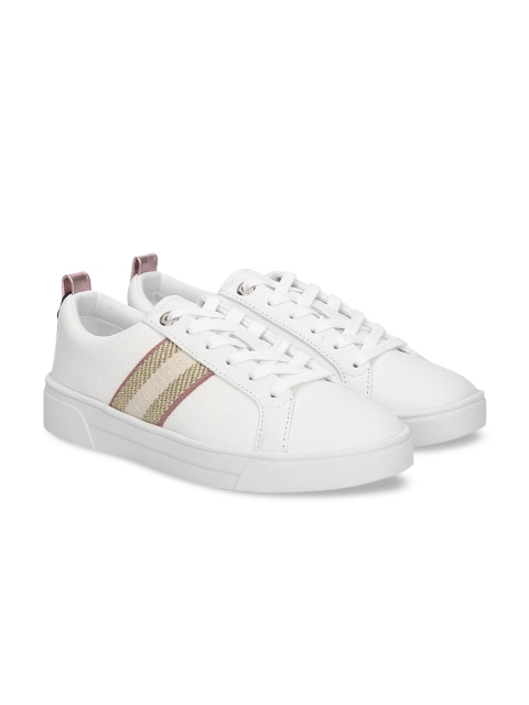 Ted Baker Women White Striped Leather Sneakers