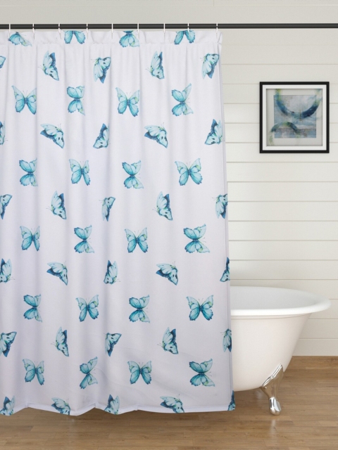 Home Centre White & Blue Shower Curtain