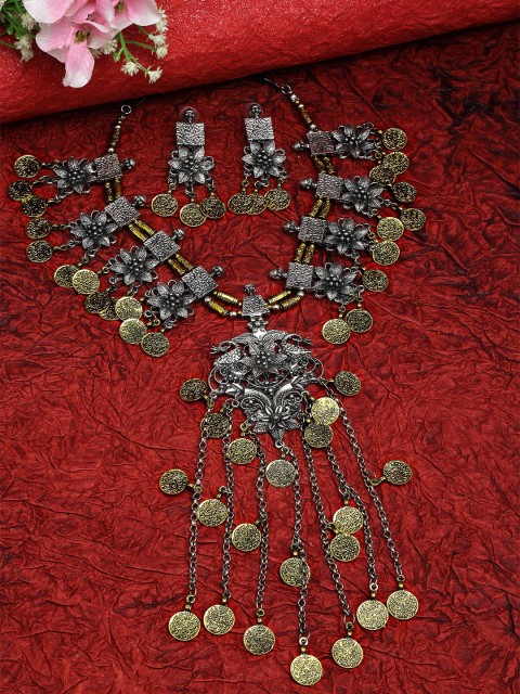 Moedbuille Oxidised Gold-Plated Silver-Toned Floral-Shaped Tribal Tasselled Handcrafted Jewellery Set
Moedbuille Oxidised Gold-Plated Silver-Toned Floral-Shaped Tribal Tasselled Handcrafted Jewellery Set