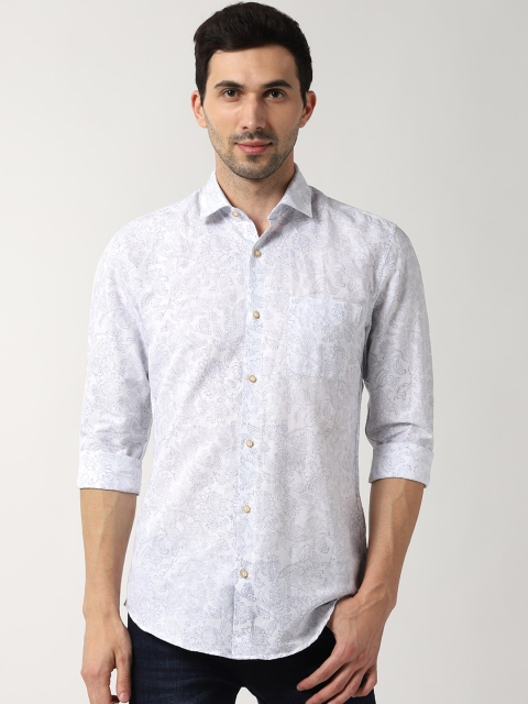 Peter England Elite Men White Slim Fit Printed Casual Shirt