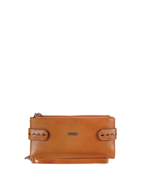 Mochi Tan Brown Leather Textured Envelope Clutch