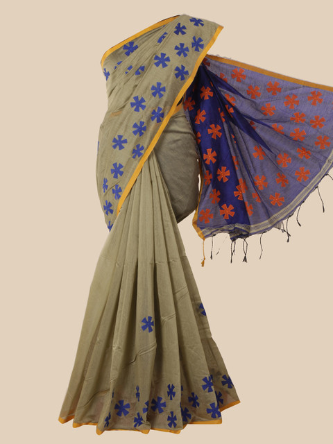 Pothys Green & Blue Cotton Blend Floral Saree 
Pothys Green & Blue Cotton Blend Floral Saree