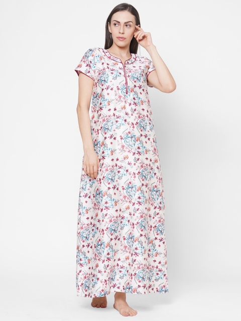 Sweet Dreams White Printed Maxi Cotton Nightdress