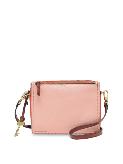 Fossil Pink Leather Structured Sling Bag with Tasselled