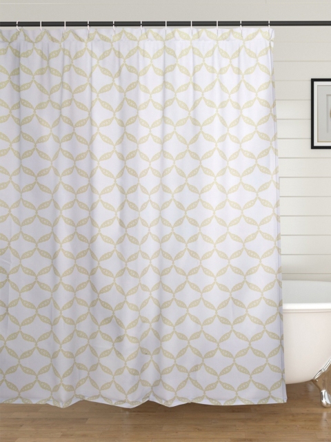 Home Centre Beige & White Geometric Shower Curtain