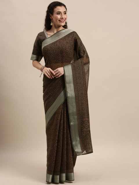 Kvsfab Black & Cream-Coloured Printed Cotton Saree