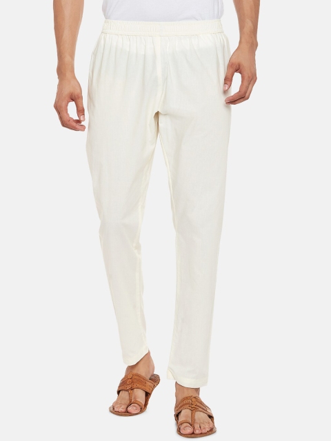 indus route by Pantaloons Men Off White Solid Slim Fit Pyjama