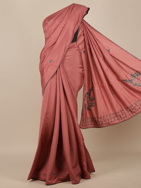 Pothys Pink & Grey Embellished Beads and Stones Jute Silk Saree