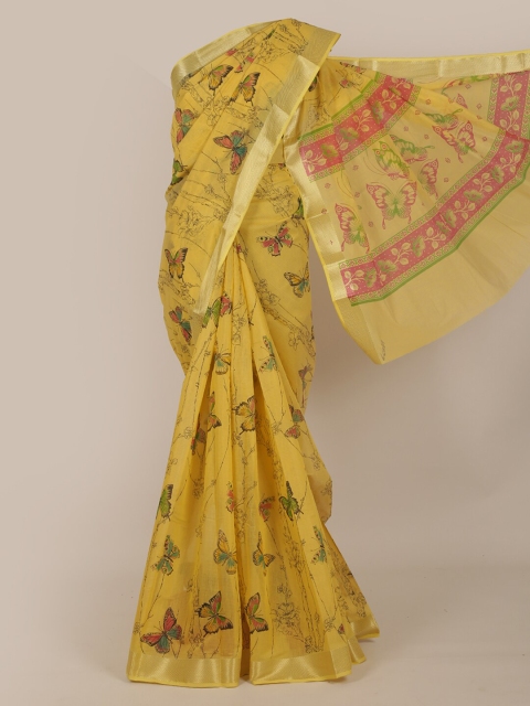 Pothys Mustard & Green Woven Design Saree