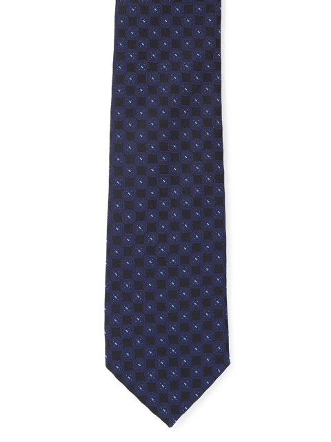 Peter England Men Navy Blue & Black Woven Design Broad Tie