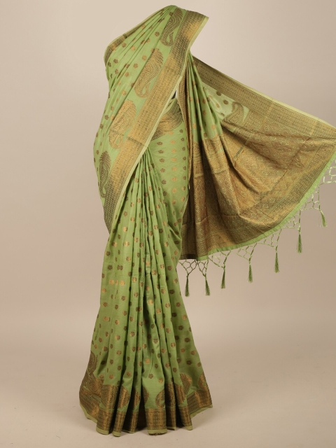 Pothys Green & Gold-Toned Ethnic Motifs Zari Jute Silk Saree