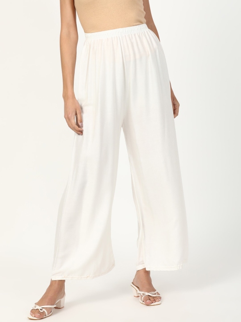 V2 Value & Variety Women White Solid Knitted Ethnic Palazzos