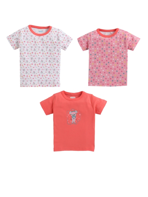 BUMZEE Girls Coral & White Pack of 3 3 Printed T-shirt