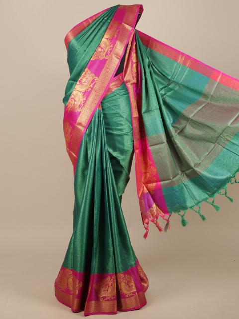 Pothys Sea Green & Pink Ethnic Motifs Zari Jute Silk Saree