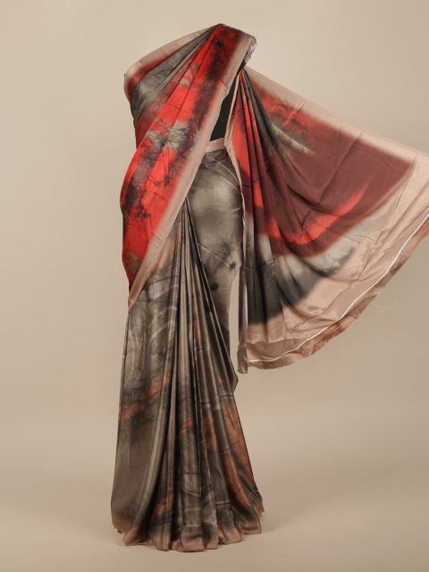 Pothys Grey & Orange Satin Saree