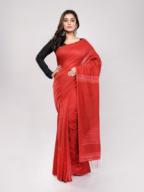 ArtEastri Rust Red & White Silk Cotton Taant Handloom Saree