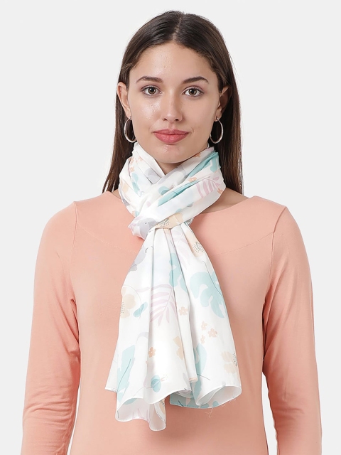Llak Jeans Women White & Sea Green Printed Stole