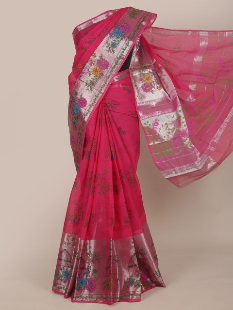 Pothys Pink Floral Pure Cotton Saree