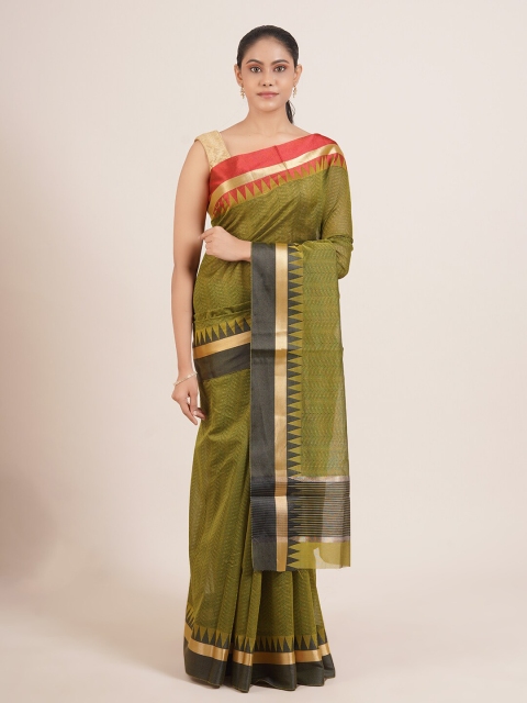 Pothys Green & Red Zari Silk Blend Saree