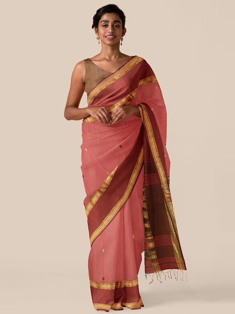 Taneira Peach & Brown Ethnic Motifs Maheshwari Saree