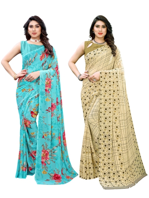 KALINI Pack Of 2 Floral Pure Georgette Saree, Blue