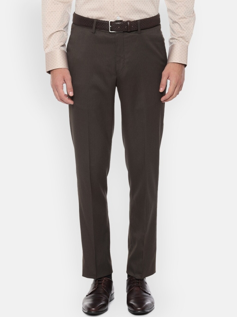 Louis Philippe Men Brown Textured Slim Fit Formal Trousers