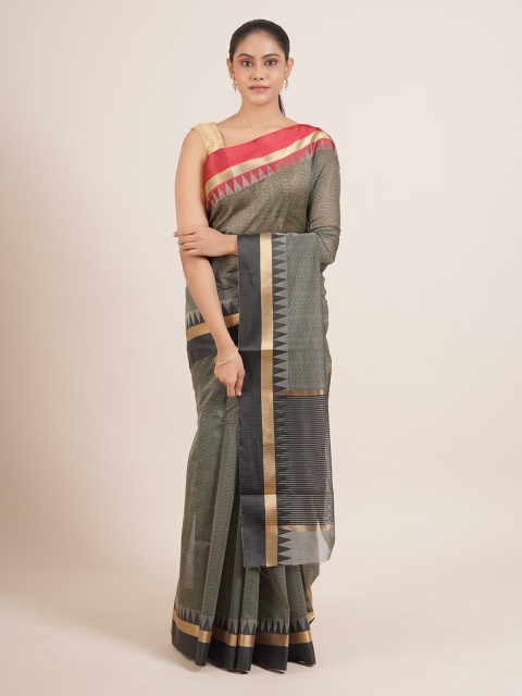 Pothys Grey Ethnic Motifs Zari Cotton Blend Saree