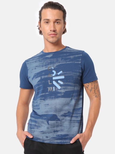 Cultsport Men Teal Blue Printed Supersoft Yoga T-shirt