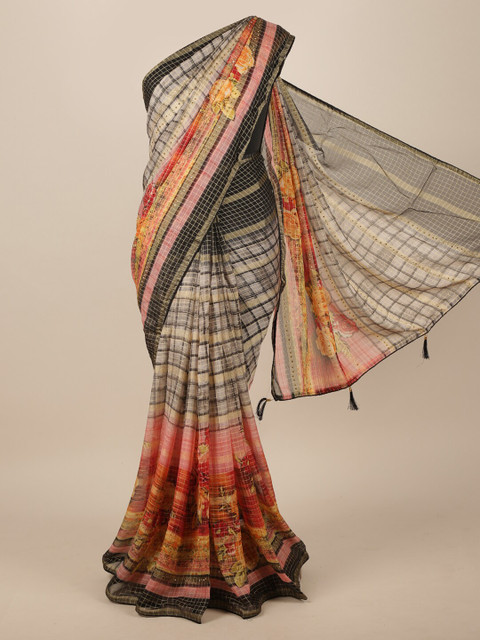 Pothys Tan & Orange Checked Beads and Stones Heavy Work Poly Chiffon Saree 
Pothys Tan & Orange Checked Beads and Stones Heavy Work Poly Chiffon Saree