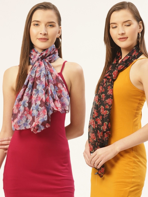 Trend Arrest Women Set of 2 Black & Blue Printed Scarf